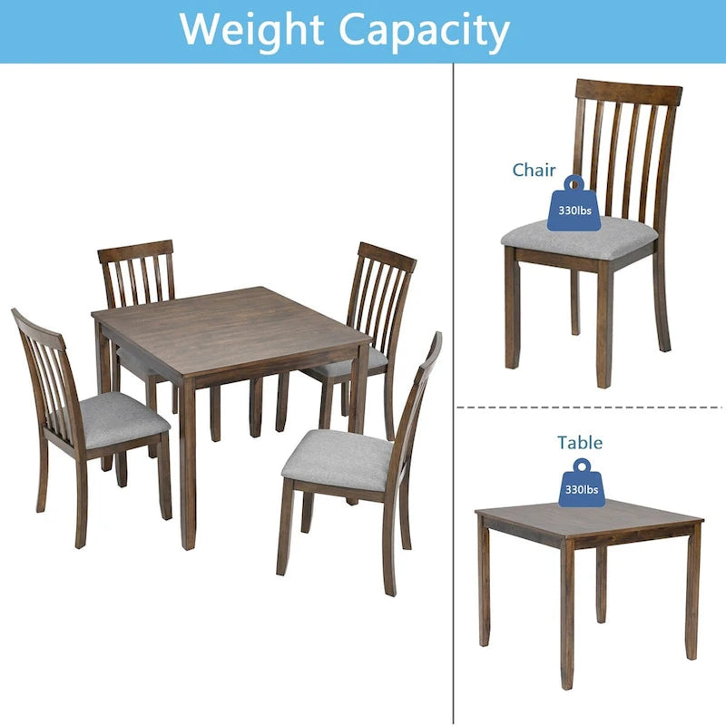 Ensemble de table à manger rectangulaire en bois pour 4 personnes, table de salle à manger de cuisine pour petit espace, Noyer