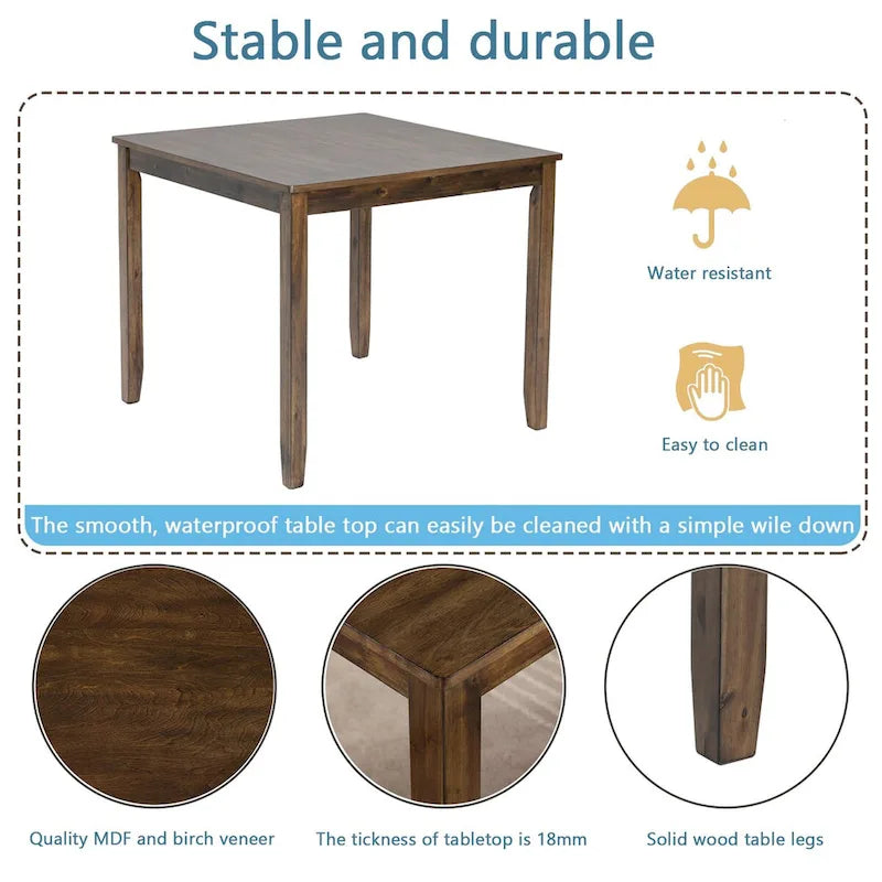 Ensemble de table à manger rectangulaire en bois pour 4 personnes, table de salle à manger de cuisine pour petit espace, Noyer