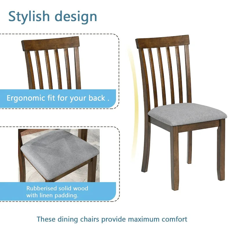 Ensemble de table à manger rectangulaire en bois pour 4 personnes, table de salle à manger de cuisine pour petit espace, Noyer