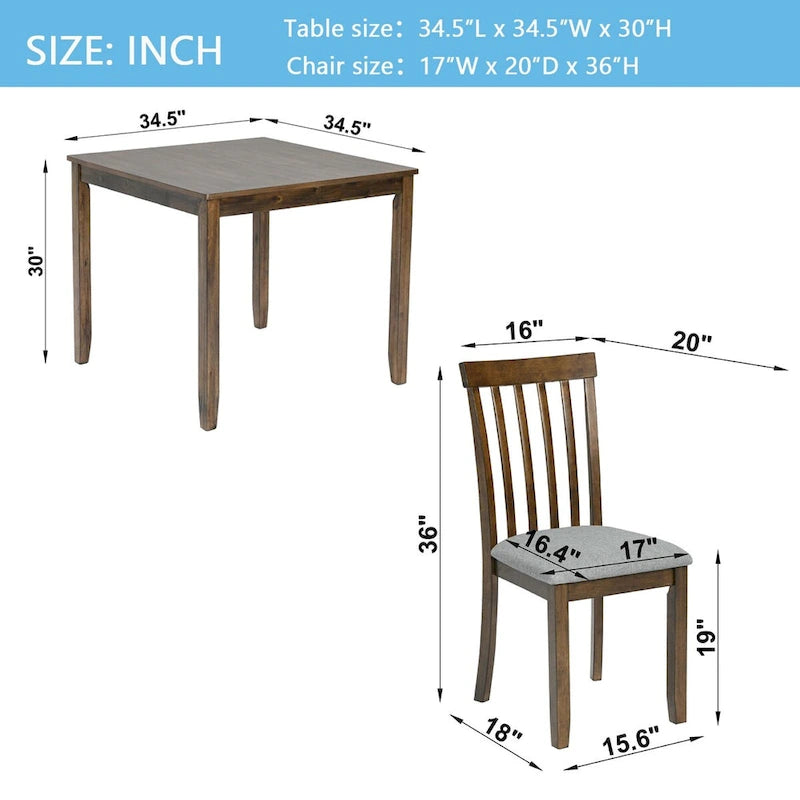 Ensemble de table à manger rectangulaire en bois pour 4 personnes, table de salle à manger de cuisine pour petit espace, Noyer