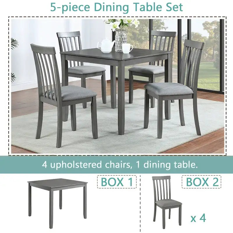 Ensemble de table à manger rectangulaire en bois pour 4 personnes, table de salle à manger de cuisine pour petit espace, Noyer