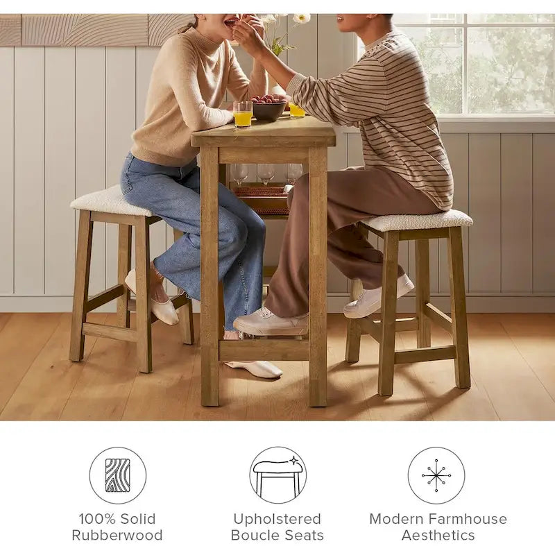 Mopio Kelly Ensemble table de comptoir en bois massif avec 2 tabourets Boucle, ensemble de salle à manger 3 pièces, petit îlot de cuisine avec étagères de rangement