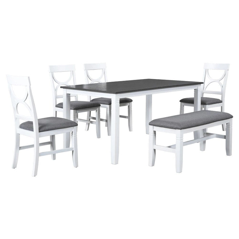 Ensemble de salle à manger 6 pièces en bois avec banc rembourré et 4 chaises de salle à manger