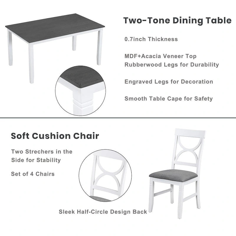 Ensemble de salle à manger 6 pièces en bois avec banc rembourré et 4 chaises de salle à manger