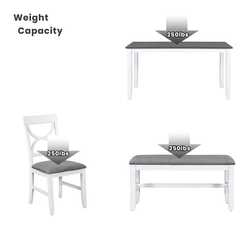 Ensemble de salle à manger 6 pièces en bois avec banc rembourré et 4 chaises de salle à manger