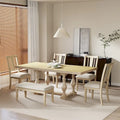 Ensemble de salle à manger 6 pièces avec table extensible 78" à tréteaux, chaises et banc