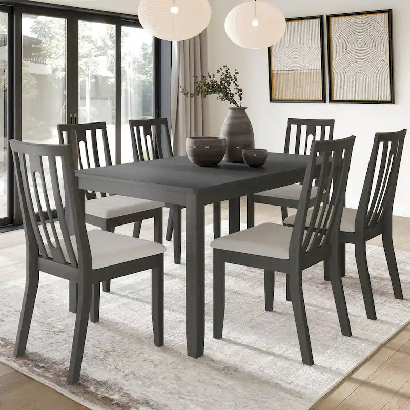 Ensemble de salle à manger contemporain moderne en bois de 7 pièces CraftPorch