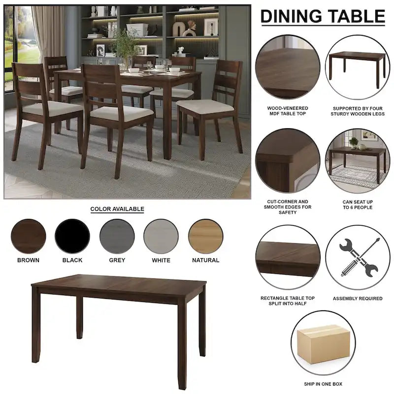 Ensemble de salle à manger contemporain moderne en bois de 7 pièces CraftPorch