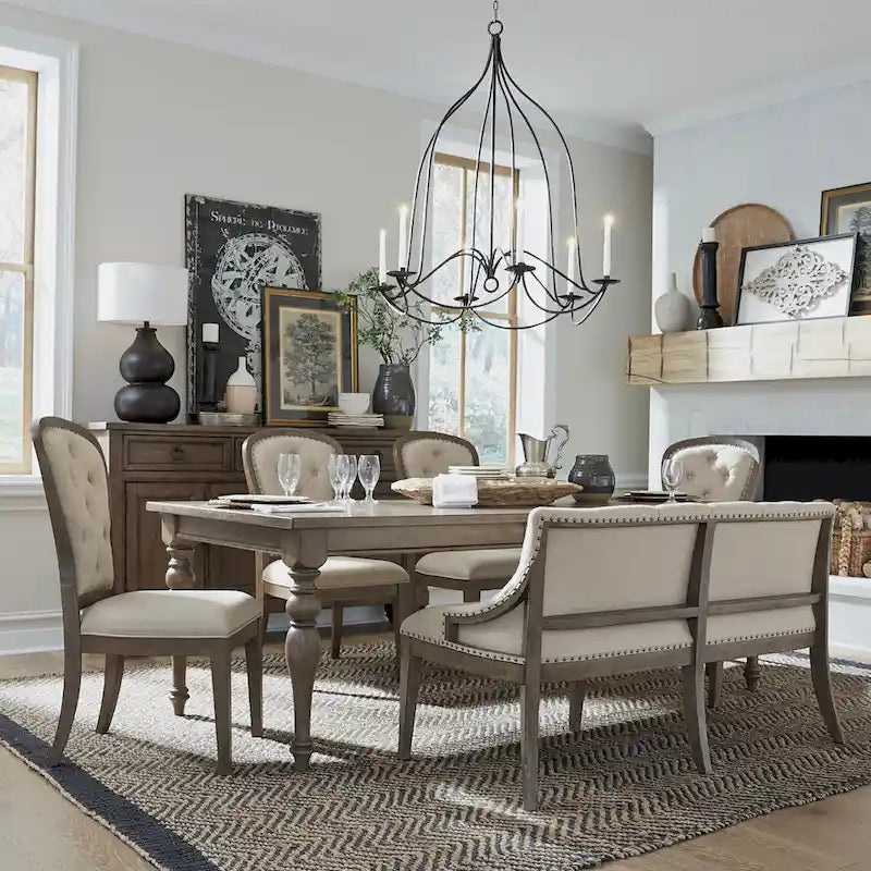 Table rectangulaire de ferme Americana taupe poudré avec chaises de salle à manger, diverses options