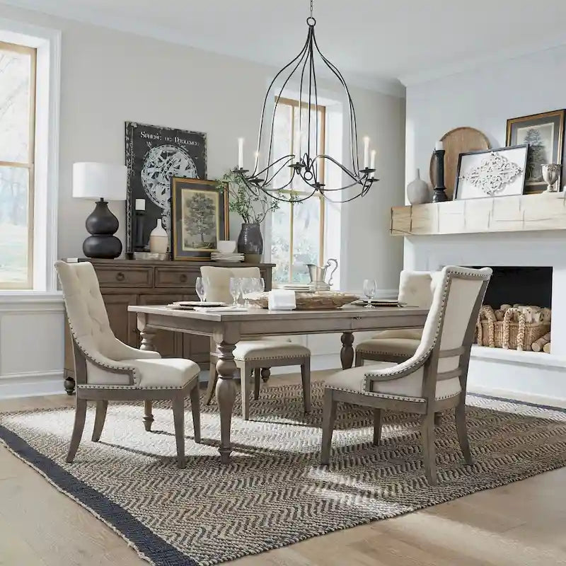 Table rectangulaire de ferme Americana taupe poudré avec chaises de salle à manger, diverses options