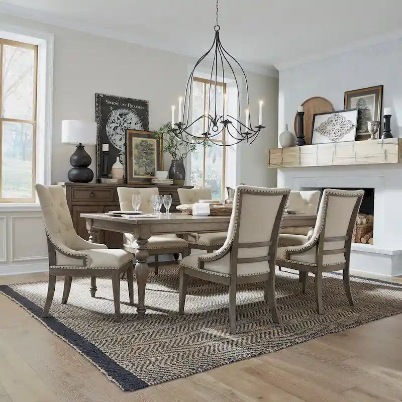 Table rectangulaire de ferme Americana taupe poudré avec chaises de salle à manger, diverses options