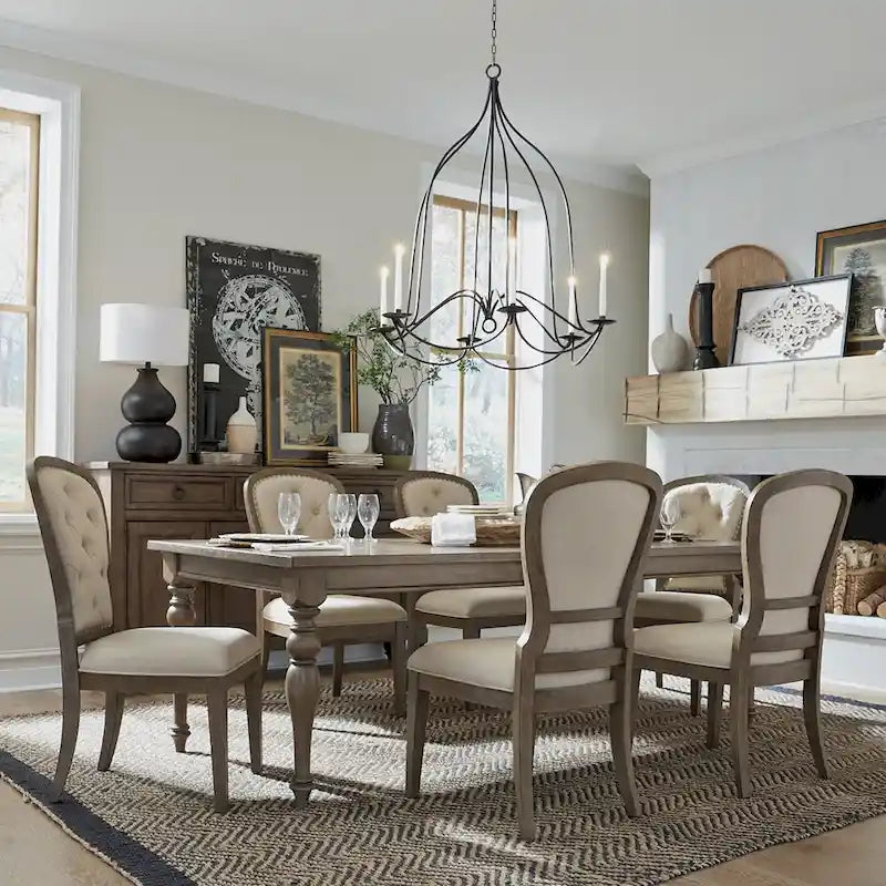 Table rectangulaire de ferme Americana taupe poudré avec chaises de salle à manger, diverses options