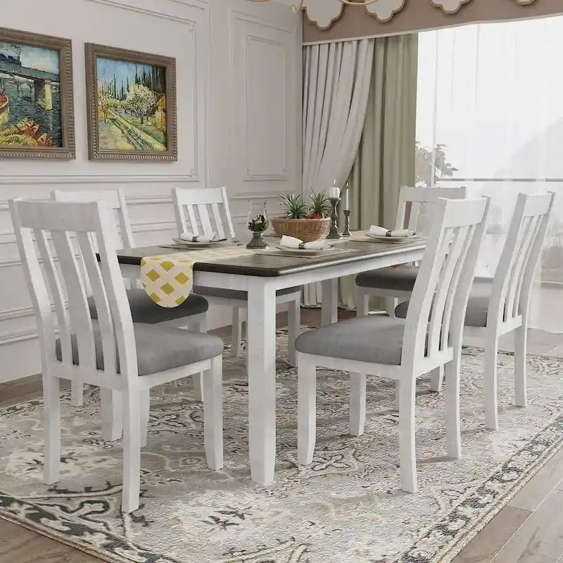 Ensemble de salle à manger 7 pièces de style rétro pour 6 personnes - Table extensible et 6 chaises rembourrées