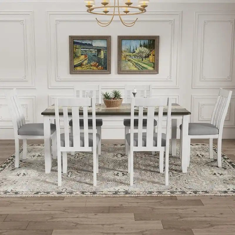 Ensemble de salle à manger 7 pièces de style rétro pour 6 personnes - Table extensible et 6 chaises rembourrées