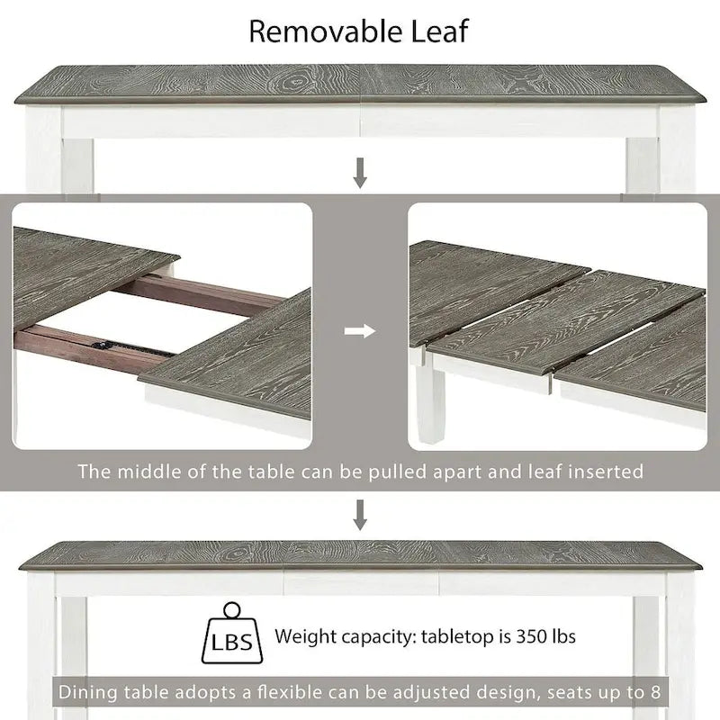 Ensemble de salle à manger 7 pièces de style rétro pour 6 personnes - Table extensible et 6 chaises rembourrées