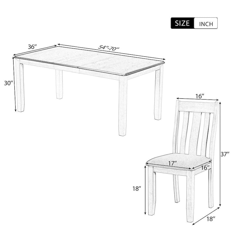 Ensemble de salle à manger 7 pièces de style rétro pour 6 personnes - Table extensible et 6 chaises rembourrées