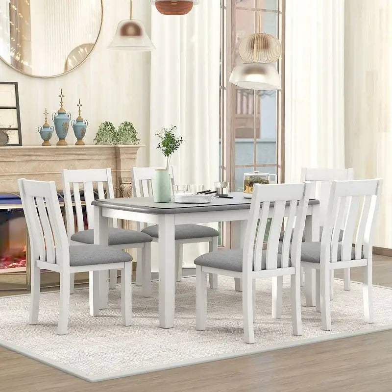 Ensemble de salle à manger 7 pièces de style rétro pour 6 personnes - Table extensible et 6 chaises rembourrées