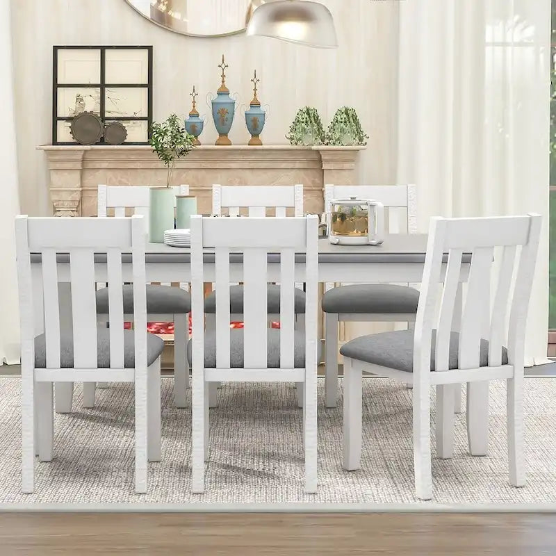 Ensemble de salle à manger 7 pièces de style rétro pour 6 personnes - Table extensible et 6 chaises rembourrées