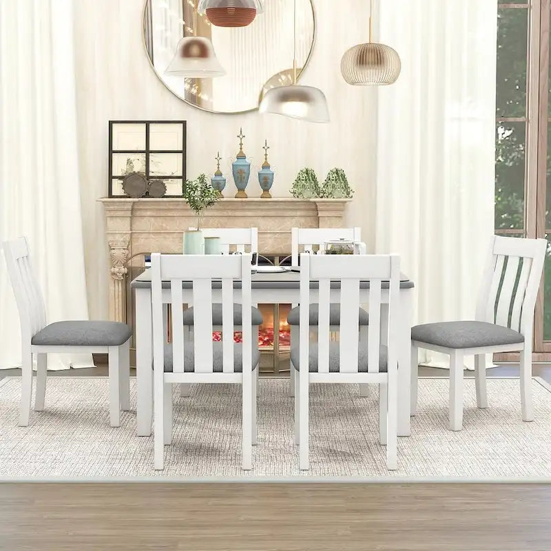 Ensemble de salle à manger 7 pièces de style rétro pour 6 personnes - Table extensible et 6 chaises rembourrées