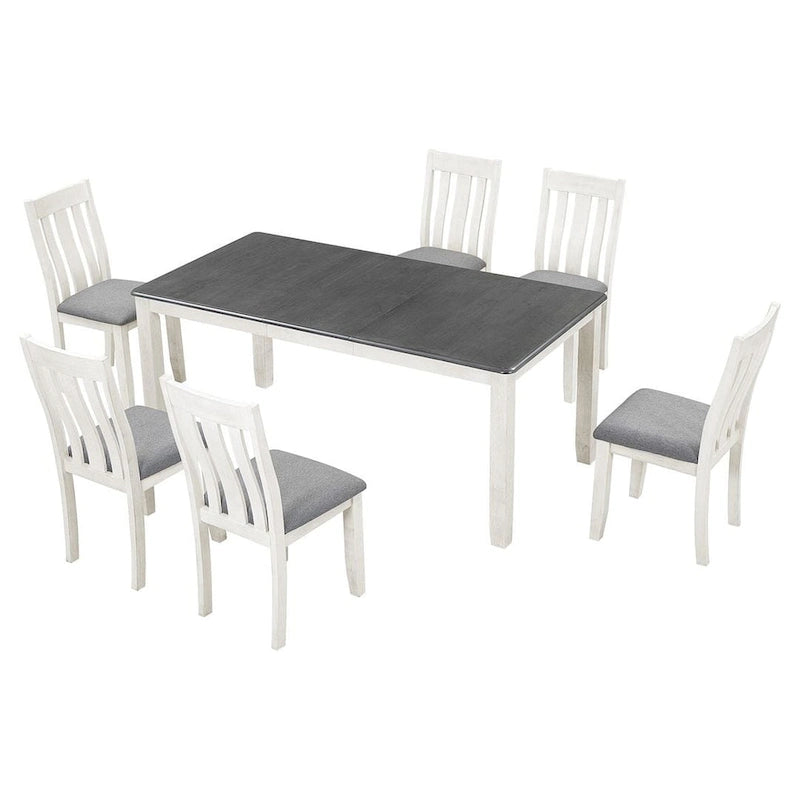 Ensemble de salle à manger 7 pièces de style rétro pour 6 personnes - Table extensible et 6 chaises rembourrées