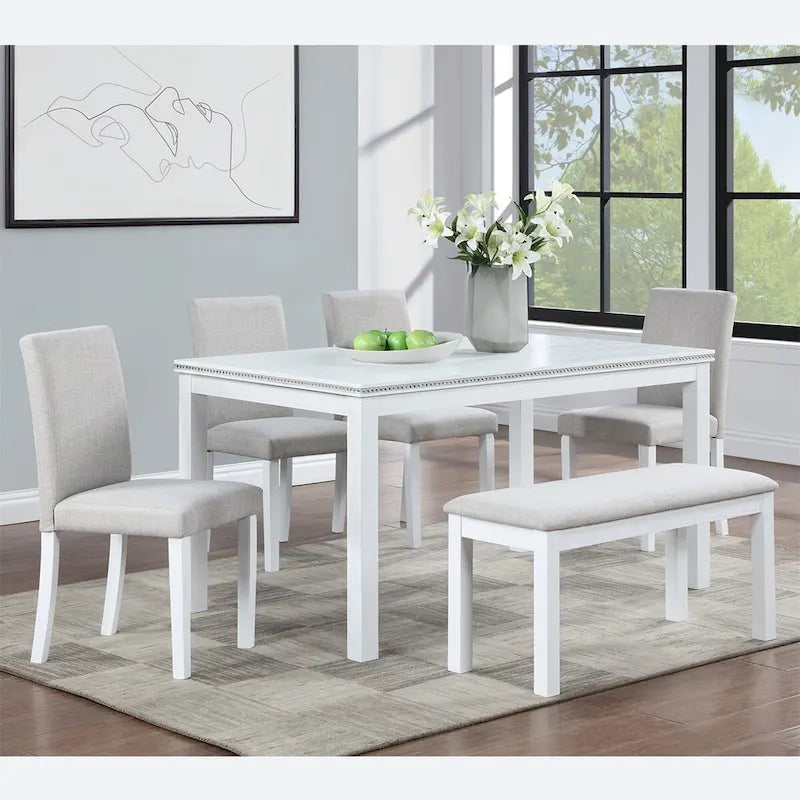Table à manger rectangulaire en bois avec banc et 4 chaises