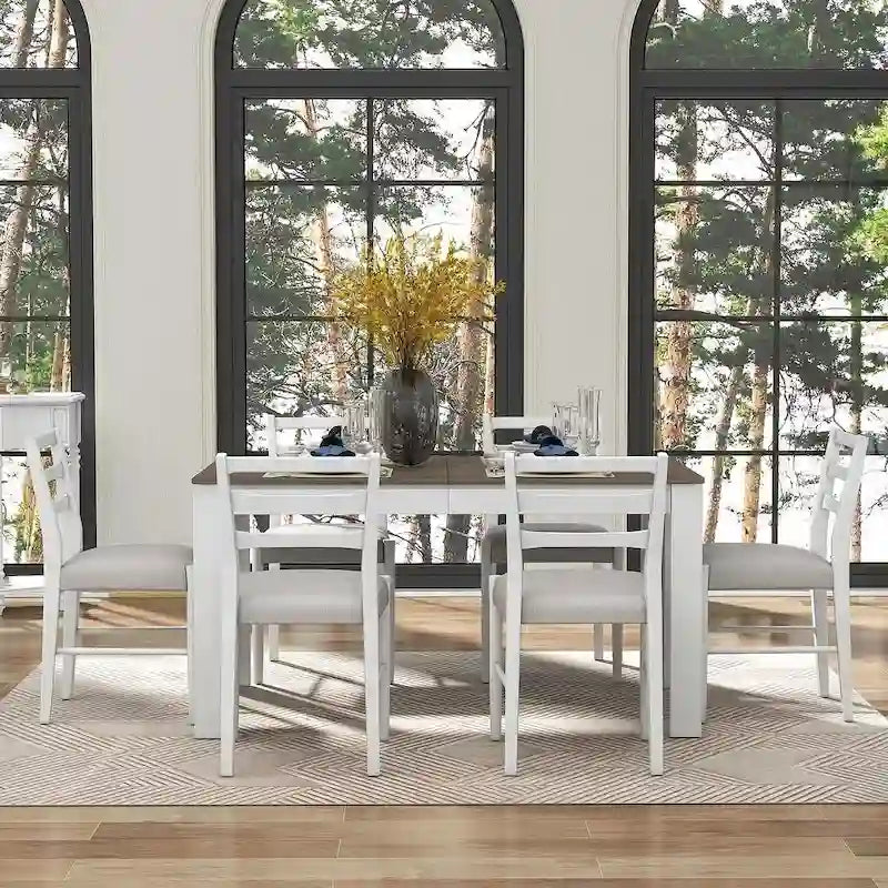 Ensemble de salle à manger 7 pièces en bois pour 6 personnes avec table extensible