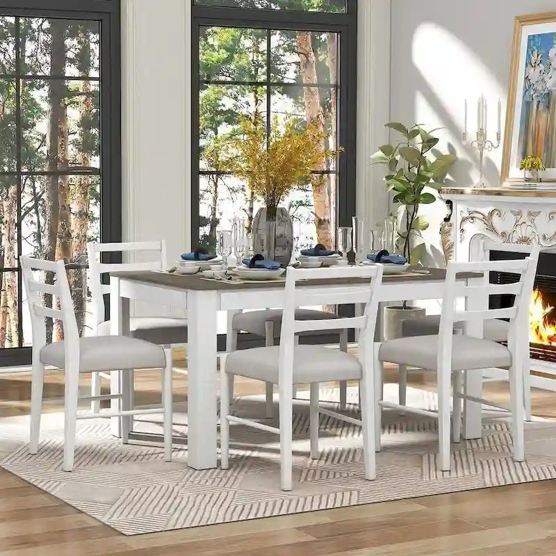 Ensemble de salle à manger 7 pièces en bois pour 6 personnes avec table extensible