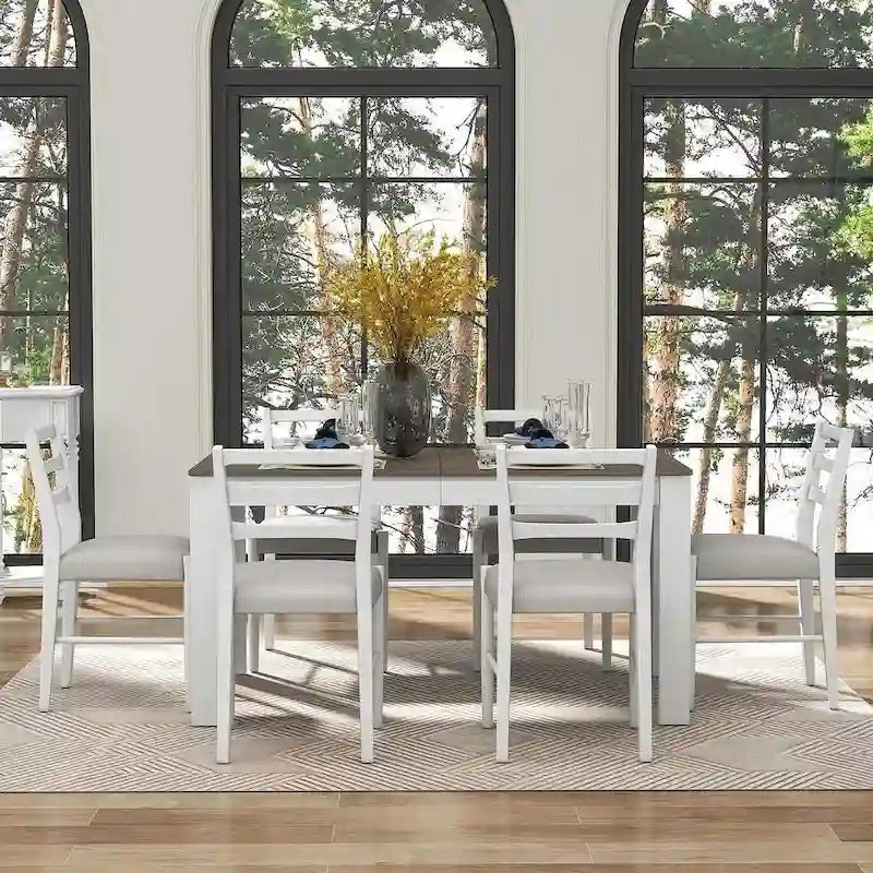 Ensemble de salle à manger 7 pièces en bois pour 6 personnes avec table extensible