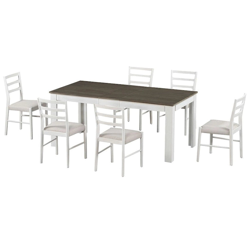 Ensemble de salle à manger 7 pièces en bois pour 6 personnes avec table extensible