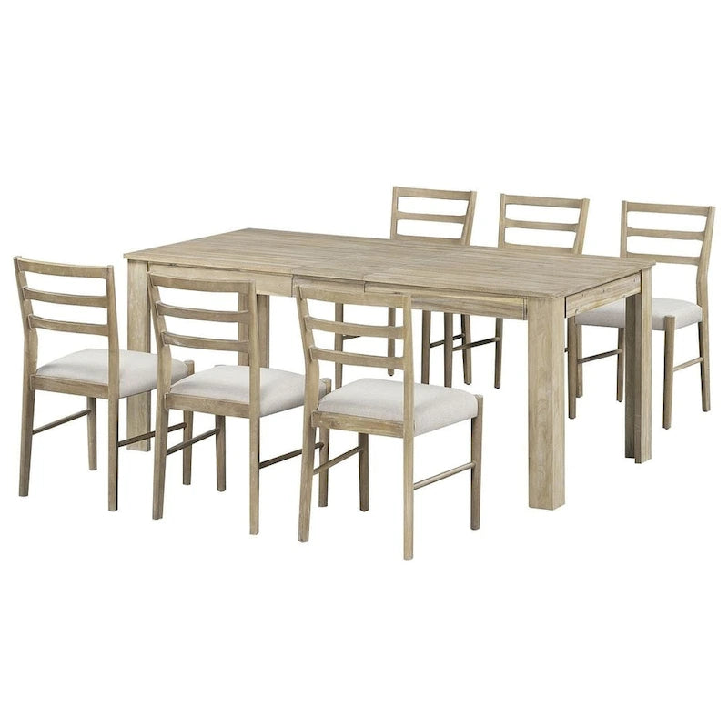 Ensemble de salle à manger 7 pièces en bois pour 6 personnes avec table extensible