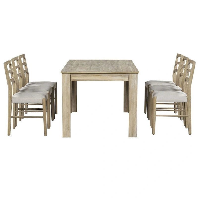 Ensemble de salle à manger 7 pièces en bois pour 6 personnes avec table extensible