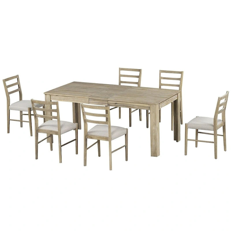 Ensemble de salle à manger 7 pièces en bois pour 6 personnes avec table extensible