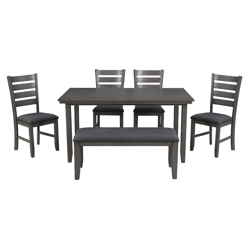 Ensemble de salle à manger 6 pièces avec banc, table et chaises de salle à manger en bois rustique pour 6 personnes