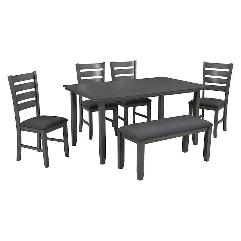 Ensemble de salle à manger 6 pièces avec banc, table et chaises de salle à manger en bois rustique pour 6 personnes
