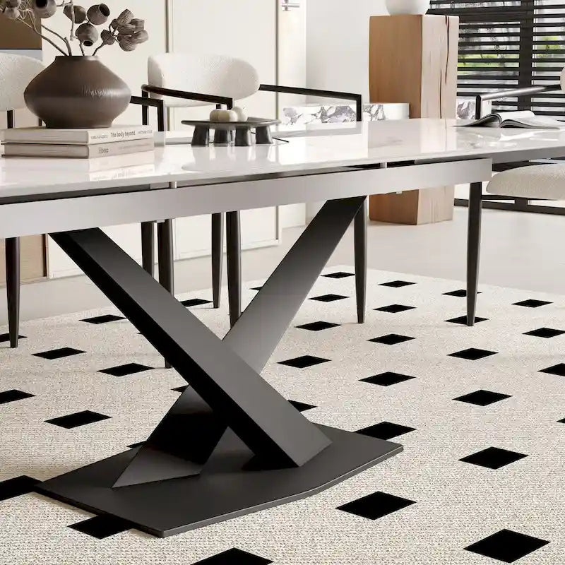 Ensemble de salle à manger moderne et minimaliste de 9 pièces avec plateau en pierre frittée extensible de 240 cm et 8 chaises en tissu