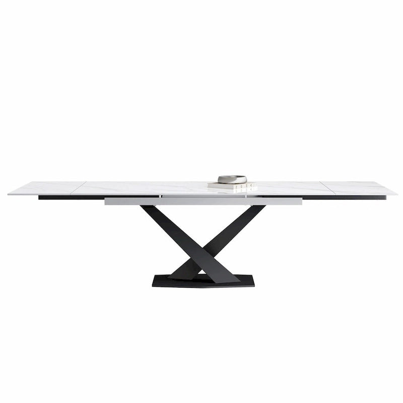 Ensemble de salle à manger moderne et minimaliste de 9 pièces avec plateau en pierre frittée extensible de 240 cm et 8 chaises en tissu