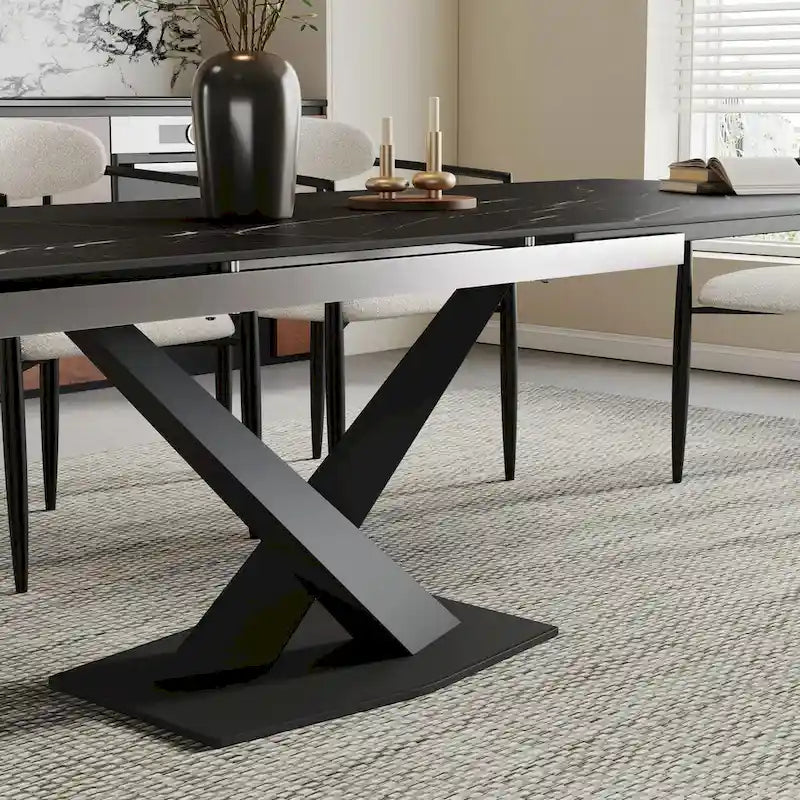 Ensemble de salle à manger moderne et minimaliste de 9 pièces avec plateau en pierre frittée extensible de 240 cm et 8 chaises en tissu
