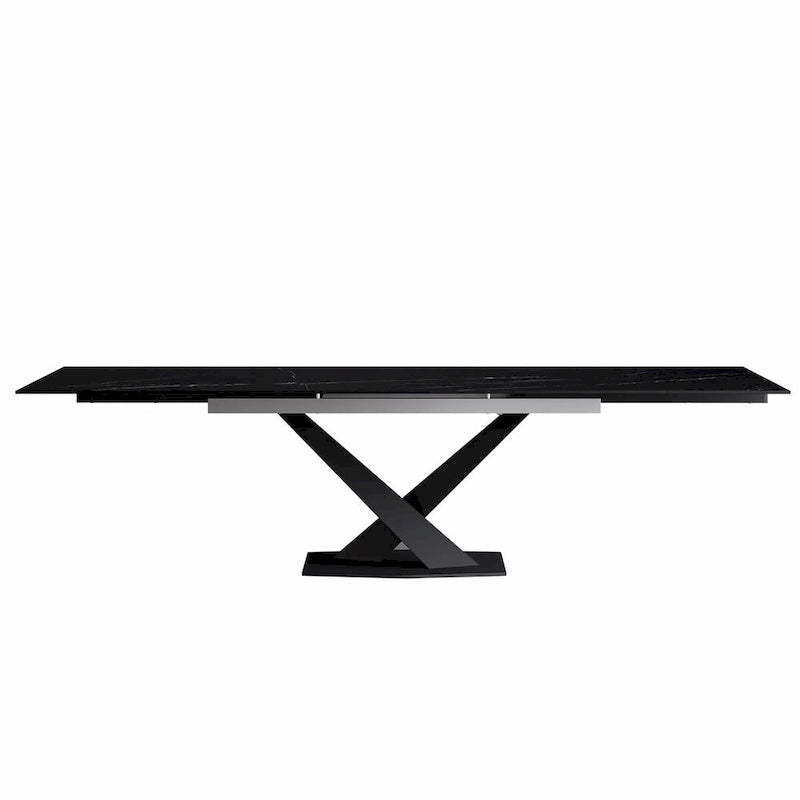 Ensemble de salle à manger moderne et minimaliste de 9 pièces avec plateau en pierre frittée extensible de 240 cm et 8 chaises en tissu
