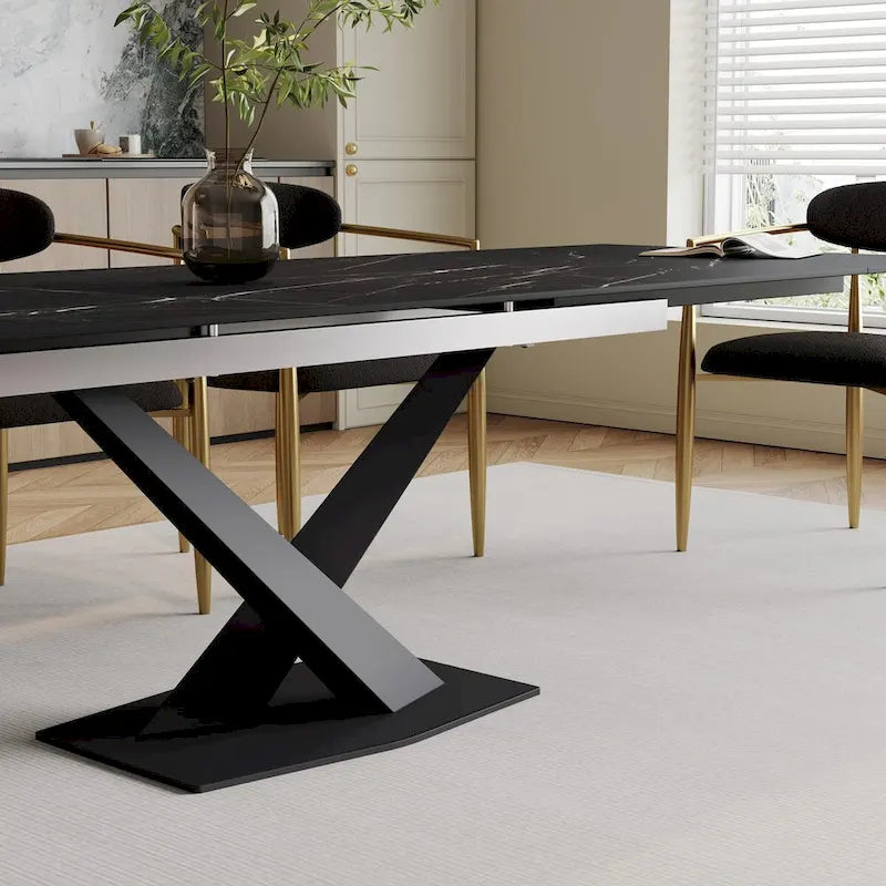 Ensemble de salle à manger moderne et minimaliste de 9 pièces avec plateau en pierre frittée extensible de 240 cm et 8 chaises en tissu