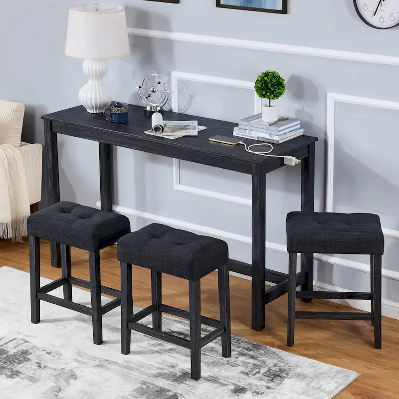 Ensembles de 4 tables de bar et chaises hautes de salle à manger avec prises de courant intégrées