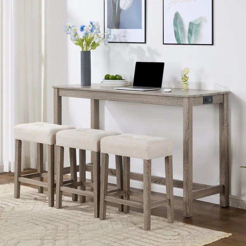 Ensembles de 4 tables de bar et chaises hautes de salle à manger avec prises de courant intégrées