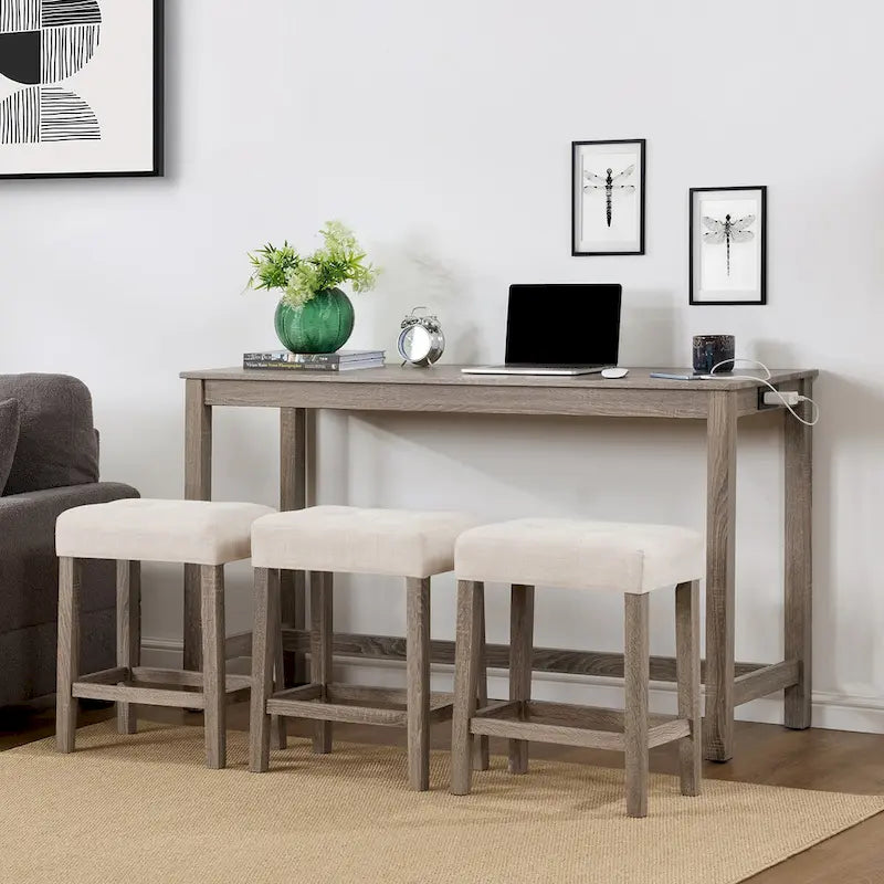 Ensembles de 4 tables de bar et chaises hautes de salle à manger avec prises de courant intégrées