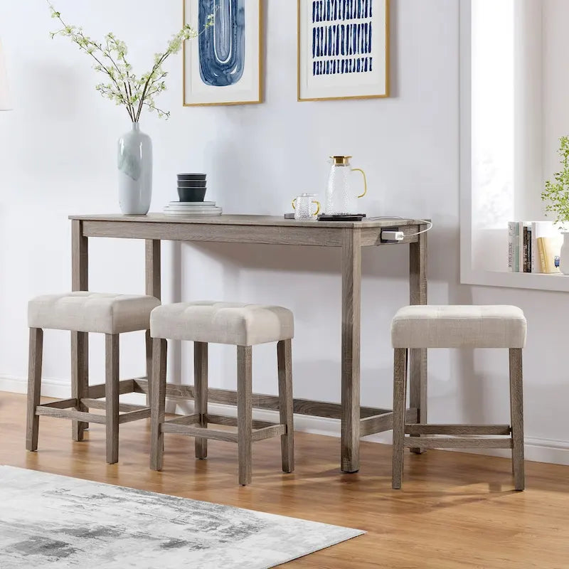 Ensembles de 4 tables de bar et chaises hautes de salle à manger avec prises de courant intégrées