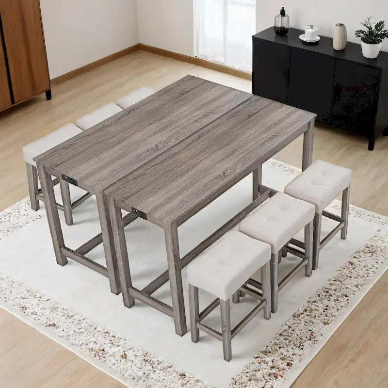 Ensemble table de bar et 8 tabourets hauts avec prises électriques intégrées