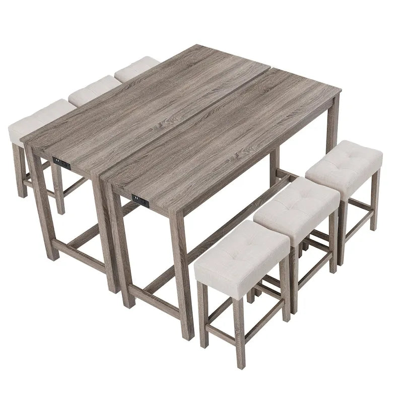 Ensemble table de bar et 8 tabourets hauts avec prises électriques intégrées