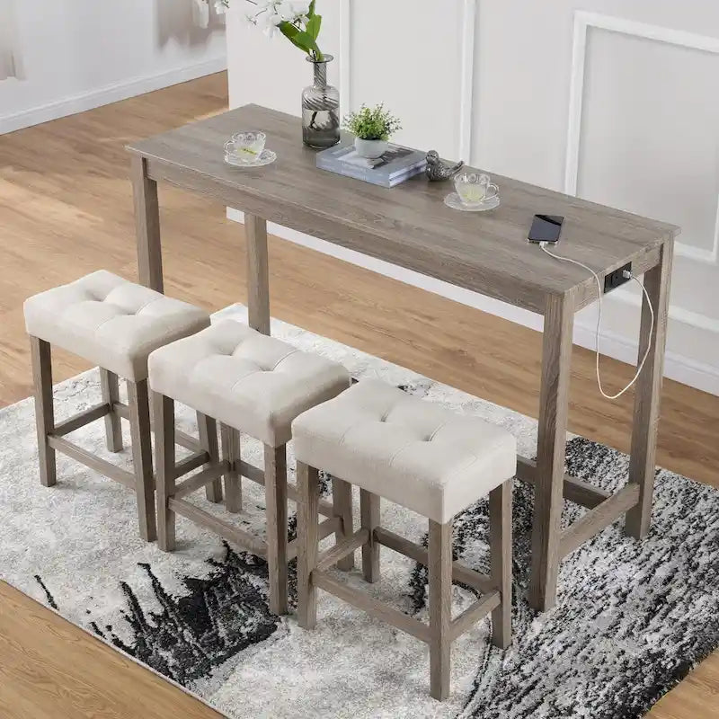 Ensemble table de bar et 8 tabourets hauts avec prises électriques intégrées