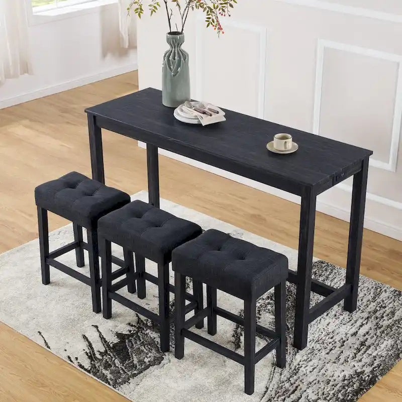 Ensemble table de bar et 8 tabourets hauts avec prises électriques intégrées