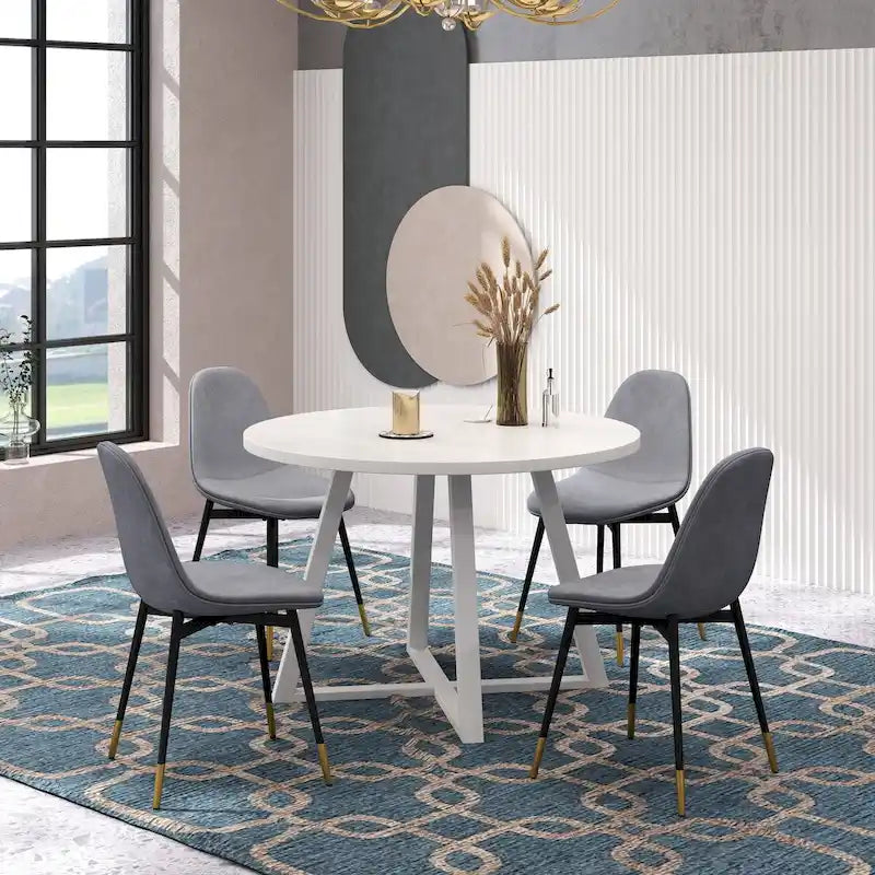 Ensemble de salle à manger rond 5 pièces Evatt de Roundhill Furniture, table ronde à tréteaux avec 4 chaises élégantes