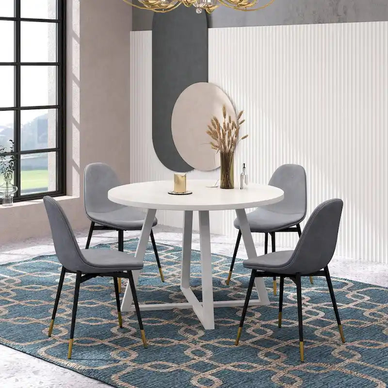 Ensemble de salle à manger rond 5 pièces Evatt de Roundhill Furniture, table ronde à tréteaux avec 4 chaises élégantes