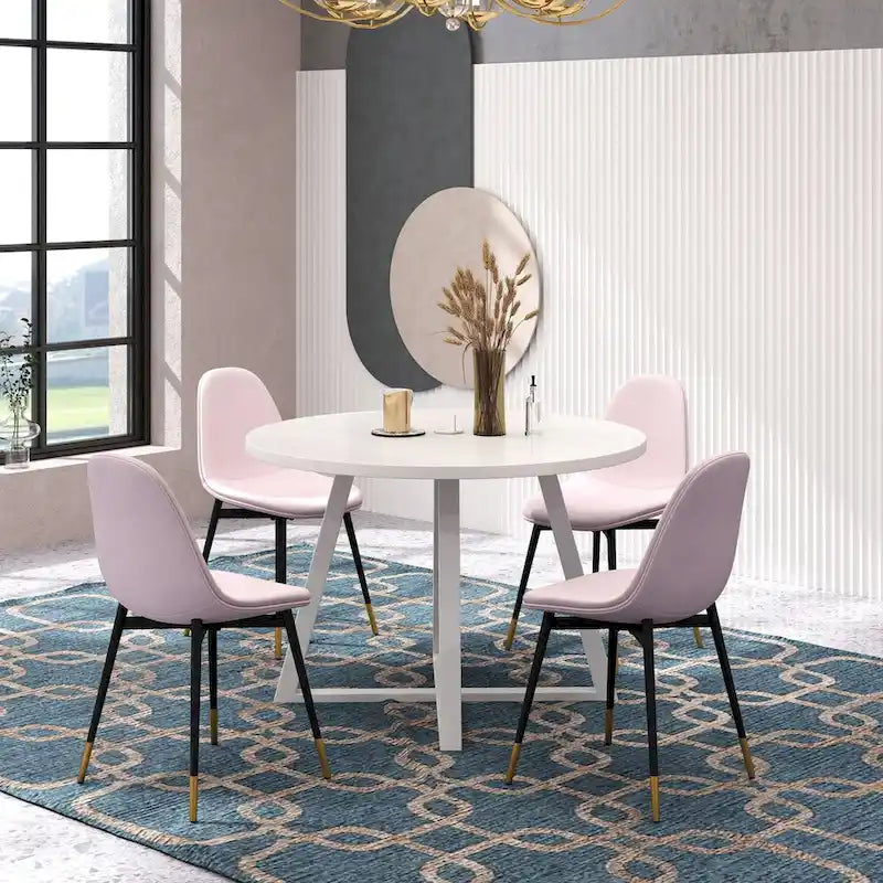 Ensemble de salle à manger rond 5 pièces Evatt de Roundhill Furniture, table ronde à tréteaux avec 4 chaises élégantes